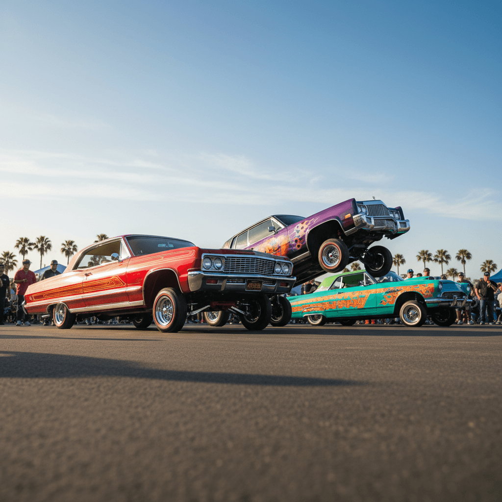 Lowrider line-up at community event